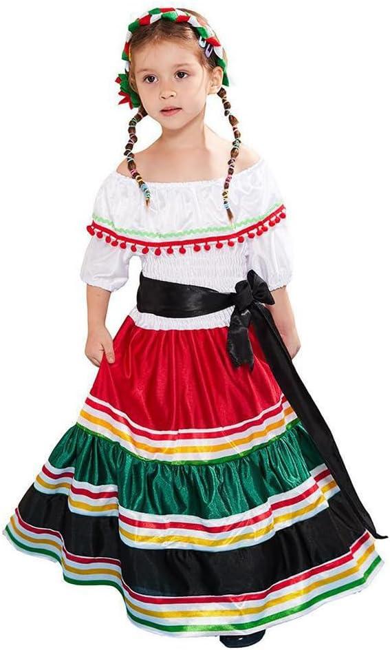 IDOPIP Rainbow Striped Mexican Dress for Girls Summer Smocked Ruffle Off Shoulder Cinco de Mayo Sundress with Headband Belt