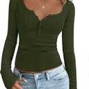 BTFBM Fall Sweaters for Women 2025 Lightweight Long Sleeve Henley Shirts Button Up Knit Basic Slim Fit Going Out Tops (L)