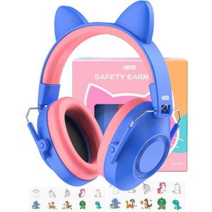 Noise Cancelling Headphones for Kids, SNR 32dB Hearing Protection Earmuffs for Noise Reduction, Ear Muff for Autism Sensory Monster Jam Derby Mowing Concert Air Show Gifts for Kids (Cat Ear Blue)