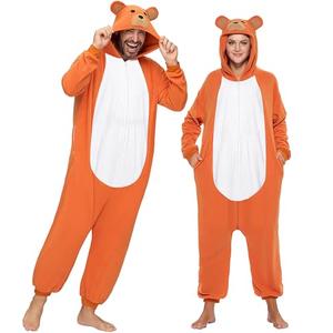 Spooktacular Creations Adults Unisex Pajama, Bear Hooded Jumpsuit Costume with Hat, Zip-Up Hooded Sleepwear for Halloween Cosplay Costume,S