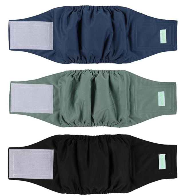 wegreeco Washable Male Dog Belly Band (Stylish Pattern)- Pack of 3 - Washable Male Dog Belly Wrap, Dog Diapers Male (Blue, Green, Black, Medium)