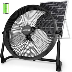 18” Solar Fan, 40W Portable Solar Powered Fan, Rechargeable Battery Operated Floor Fan with Metal Blade & Quiet Brushless Motor for Home Outdoor Garage Greenhouse Camping, USB Charging, Black 18" Fan L