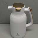 IDEUS Thermal Coffee Carafe 68oz (2,000ml), Stainless Steel Double Wall Insulated Vacuum Flask, Water Jug Coffee Server and Beverage Dispenser, Heat and Cold Retention (White-Gold, 68oz (2,000ml)) (67.6 Ounces)