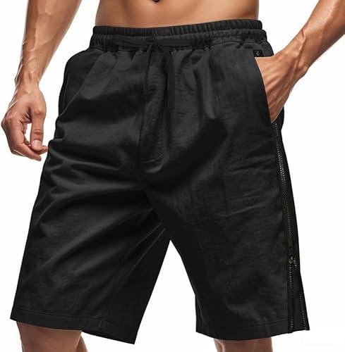 TRFIC Mens Casual Summer Beach Shorts Mens Gym Shorts Side Zipper Elastic Waist Drawstring Shorts with Pockets, L