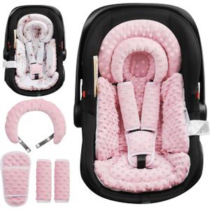 BOMOLOUR Infant Car Seat Insert with Removable Cushion for Baby Preemie Newborn Infant, Reversible carseat Insert Head Body Support Fits for Stroller, Baby Swing, Rocker, Bouncer, Bassinet - Pink