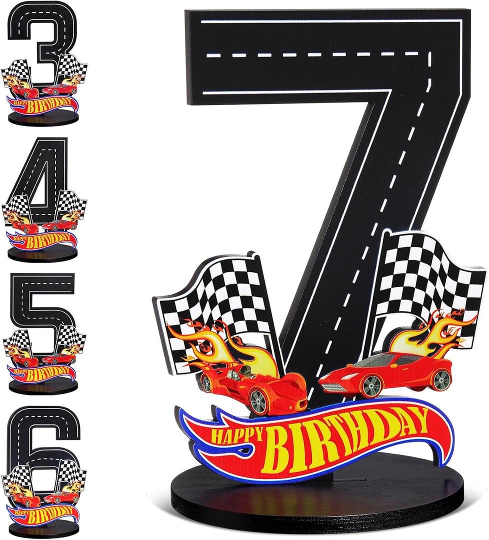 MiniInflat Race Car 7th Birthday Number Sign Centerpiece Race Car Theme 7th Birthday Party Supplies Wooden Table Decoration Photo Props for Boys Seven Years Old