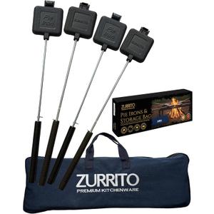 4x Campfire Pie Iron (28inches Long) Storage Bag Bundle Set, Cast Iron Pie Pan, Mountain Pie Maker, Cast Iron Sandwich Maker, Pie Iron for Camping, Campfire Sandwich Maker