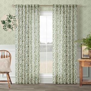 Olive Floral Linen Curtains for Living Dining Room 86 Inch Length 2 Panels Green Poppy Botanical Flower Pattern Printed Curtains Back Tab Semi Sheer Farmhouse Decor French Country Drape for Bedroom