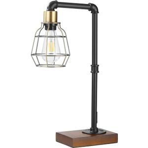 CONCA Steampunk Table lamp, E26 Base Rustic Edison Lighting, cage Shade Table lamp (A-Black+Bronze)