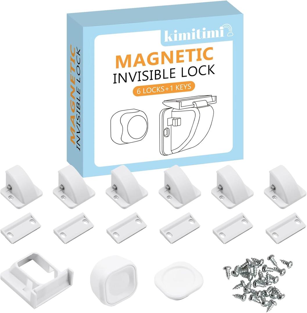 6 Pack Magnetic Cabinet Locks Baby Proofing - Child Safety Cabinet Latch Locks with Adhesive, No Drill or Tools Installation, for Cabinets Drawers Doors