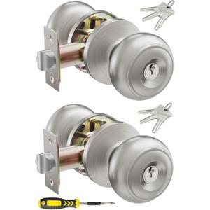 2 Pack Keyed Entry Door Knob Set, All Keyed Same Exterior and Interior Stainless Steel Door Locks, Satin Nickel Front/Entrance Door Knobs Handle