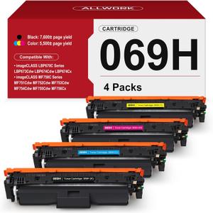 069H 069 High Capacity Toner Cartridge 4-Pack (with Chip) Compatible Replacement for Canon 069H Works for Canon Color ImageCLASS LBP674C MF750C Series MF753Cdw MF751Cdw LBP674Cdw Printer (069H 4-Pack)