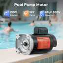 Bonvoisin 1.5HP Pool Pump Motor 56Y Frame 3450 RPM CCW Rotation Square Flange Replacement Motor with 80F/300V Capacitor for Above Ground and Underground Swimming Pools 115V/230V