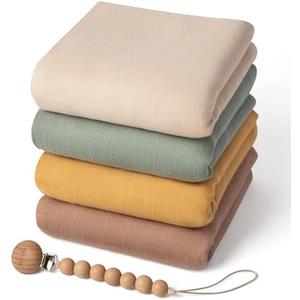 Moonkie Muslin Swaddle Blankets with Pacifier Clip, Soft Baby Blankets for Boys and Girls, Breathable Receiving Blankets, Baby Swaddles Wrap for Newborns, Toddler Essentials, 47 x 47 inches, 1 Pack, Yellow