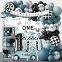 Fast One Birthday Decorations for Boys, Race Car 1st Birthday Decoration, First Bday Party Supplies with Backdrop Balloon Arch Banner Boxes Crown Tablecloth Cake Topper