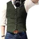 Ceehuteey Mens Suit Vest Waistcoat Tweed Retro V Neck Wool Herringbone for Prom (3X-Large, Army Green)