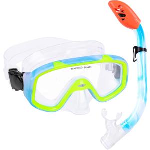 Kids Snorkel Set, Children Anti-Fog Diving Mask Swimming Goggles Dry Top Snorkel Equipment Snorkeling Packages Swimming Gear for Youth Boys Girls Age 5-10