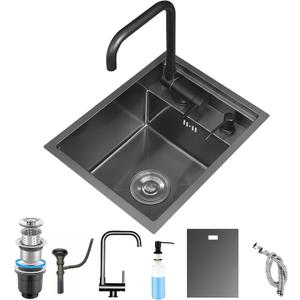 RV Kitchen Sink with Foldable Faucet and Cover Plate
13*15in Nano-Coated Stainless Steel Small Camper Sink, Space Saving Undermount Bar Sink with Drain Kit & Soap Dispenser