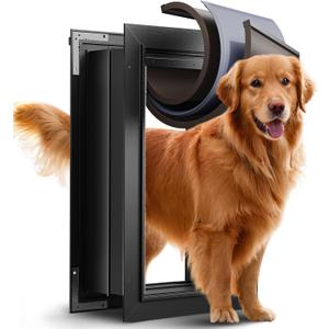 3-Flap Dog Door, All Aluminum Alloy Large Doggy Door Doggie door for Wall, Heavy Duty Pet Door Easy to Install, Energy Efficient, Telescoping Tunnel for Interior & Exterior Wall, Pet Up to 110Lb-Black