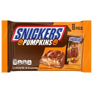 SNICKERS Pumpkins Milk Chocolate Halloween Candy Bar, Pumpkin Candy for Trick or Treat, Halloween Party Favors, Snacks and More 6 Pack, 1.1 Oz Expiry: 05/31/26