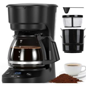 Electactic 5 Cup Programmable Drip Coffee Maker, 24H Delay Brew, 2H Keep Warm & Auto Shut Off, Pause & Serve, Reusable Filter, Glass Coffee Pot, Small Coffee Machine for Home Office
