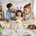 150 Pcs Happy Easter Plates and Napkins - Easte Egg Paper Dinnerware Set, Cute Eastes Rabbit Dinner Dessert Plates Luncheon Napkins Tableware for Easter Activity Party Supplies Table Decor, Serves 50