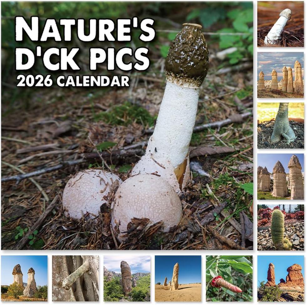 Gag Gifts - 2026 Funny Wall Calendar, Natures Dongs Calendar 2026, White Elephant Gifts, January 2026 - December 2026, 12" x 24" (Open), Hanging Hook, Block & Holidays - Funny Gag Gift D'ck Pics in Nature