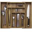 Acacia Wood Kitchen Silverware Drawer Organizer, Expandable Utensil Cutlery Drawer Organizer with Dividers, Flatware Organizer Silverware Tray for Spoon, Fork, 13''-21''x16.9'' (6-8 Slots)