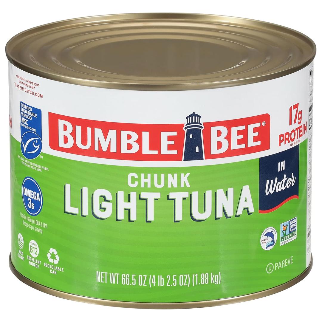 Bumble Bee Chunk Light Tuna In Water, 66.5 oz Bulk Food Service Can - Wild Caught Skipjack Tuna - 17g Protein Per Serving - MSC Certified Sustainable Seafood, Non-GMO, Gluten Free, Kosher