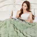 Faux Rabbit Fur Throw Blanket for Couch, Fluffy Warm Plush Thick Bubble Blanket for Bed Sofa Living Room, Soft Cozy Furry Blanket, 50x60 inches, Sage Green