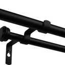 EXCLUSIVE HOME Topper Double Curtain Rod and Finial Set, Matte Black, 36"-72"
