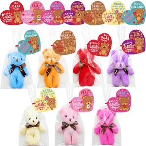 28 Pack Valentines Day Gifts Cards with Bears Plush Toys, Mini Stuffed Animals with Valentine's Greeting Cards for Kids Classrom School Exchange Prize Party Favors(Heart Cards-2)