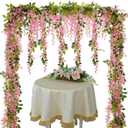 Lvydec Wisteria Artificial Flowers Garland, 4 Pcs Total 28.8ft Artificial Wisteria Vine Silk Hanging Flower for Home Garden Outdoor Ceremony Wedding Arch Floral Decor (Pink)