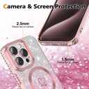 2 x for iPhone 15 Pro Max case, Compatible with MagSafe, Luxury Plating Heart Pattern Design, Full Camera Lens Protector Soft TPU Protective Phone Case for Women Girls 6.7" (Pink)