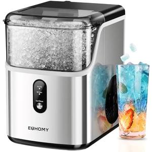 EUHOMY Nugget Ice Makers Countertop, Pebble Ice Maker Machine with 35lbs/24H Soft Ice, Self-Cleaning Sonic Ice Maker with Ice Scoop&Basket, Pellet Ice Maker for Home/Kitchen/Office(Stainless Steels)