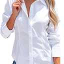 siliteelon Women's Button Down Shirts Long Sleeve Dress Shirts Wrinkle Free Collared Work Office Solid Blouses Corset Tops - White S