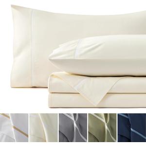 Bedsure 100% Cotton Sheets King Size Set - 500 Thread Count Cotton Sateen Bedsheets, Luxury Hotel Quality, Soft & Breathable Bedsheets, 16" Deep Pocket, 4-Piece, Include King Flat Sheet Ivory