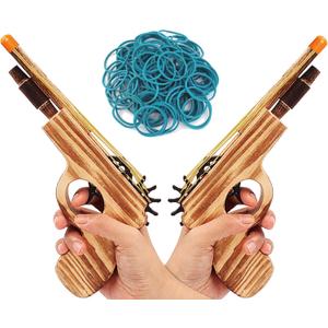 2 Pcs Wooden Rubber Band Gun Quality Wood & Handmade Kids Outdoor Toy 9 Inches Length