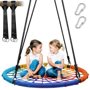 Trekassy 750lbs 40" Spider Web Saucer Tree Swing for Kids Adults, Outdoor Net Swing with Steel Frame and 2 Hanging Straps-Rainbow (Patented)