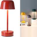 Rechargeable Cordless Mushroom Small Table Lamp with USB Port, Battery Powered Table Lamp Red, Tri Color Dimmable Touch Lamps for Nightstand, Bedroom, Dining Table, Bedside