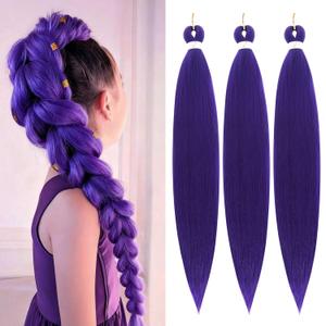 Purple Braiding Hair 24Inch 3 Packs Braiding Hair Pre Stretched Colored Hair Extensions for Twist or Box Braids Long Synthetic Crochet Braids for Stage Party Christmas Halloween Costume Cosplay