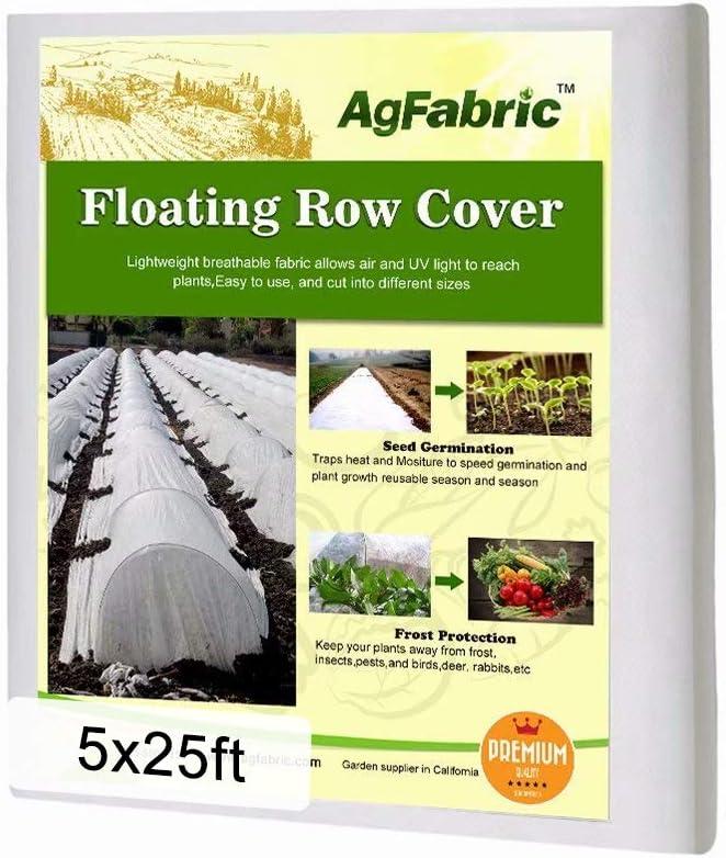 Agfabric Plant Covers Freeze Protection Frost Blankets for Plants 5'x25' 0.9oz Floating Row Cover Garden Plant Cover Freeze Cloths for Plants Winter Frost Pests Protection,White (0.9oz-5'*25')