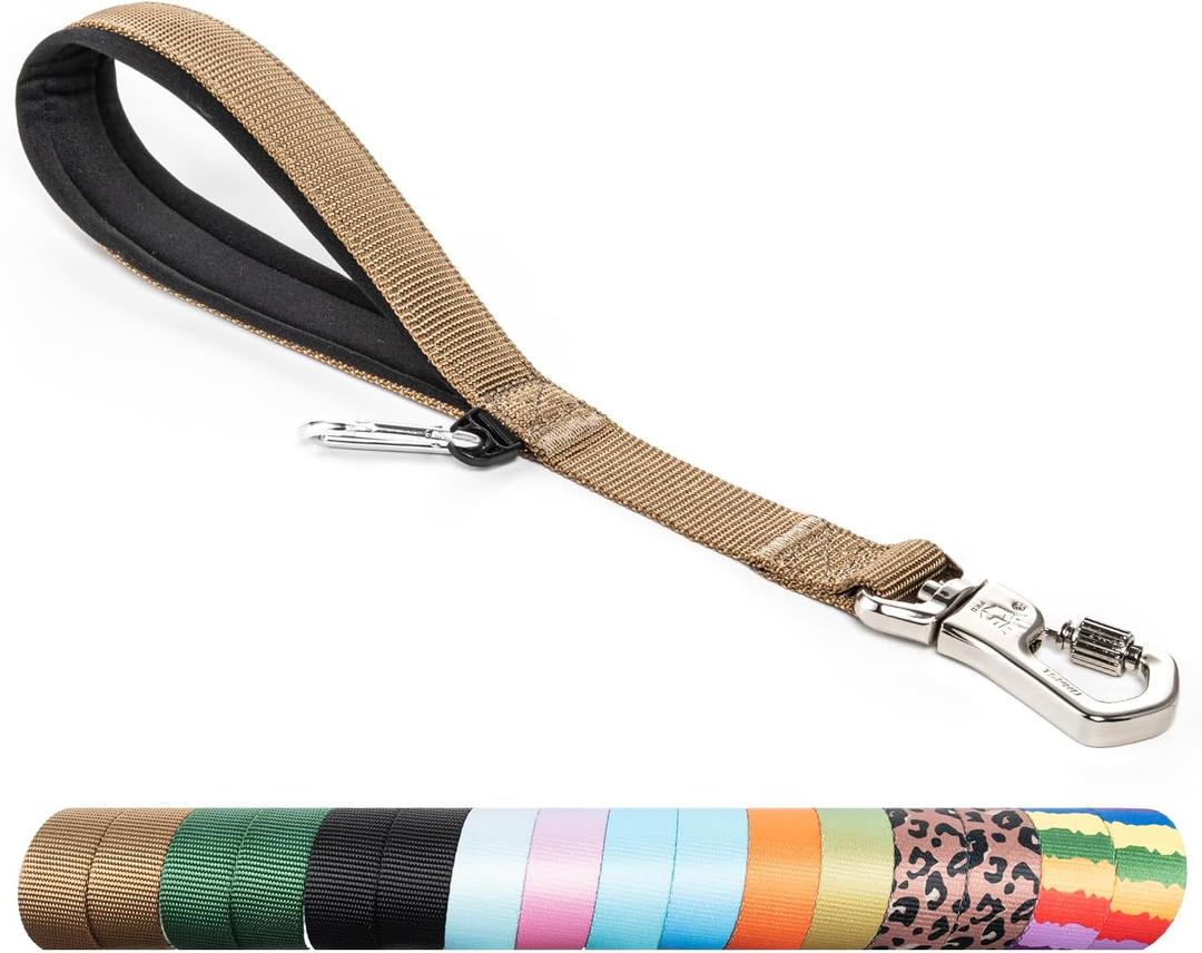 TSPRO Dog Training Leash with Sturdy Metal Buckle, 14 Inches Short Leash for Large Dogs, Comfortable Padded Handle (Khaki)