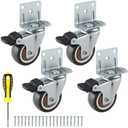 1.5 Inches Side Mount Caster Wheels Set of 4 L-Shaped Rubber Small Locking Swivel Caster Heavy-Duty Double Plate Castor with Brake Industrial Metal Wheel for Workbench, Furniture, Cabinet, Woodbox
