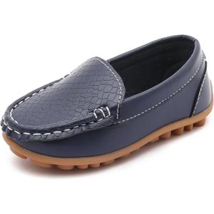 LONSOEN Toddler/ Little Kid Boys Girls Soft Synthetic Leather Loafer Slip-On Boat-Dress Shoes/ Sneakers Size 1 Little Kid, Gray