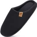 ONCAI Men's House Slippers, Cushion Memory Foam Shake Fleece and Man House Shoes with Faux Fur Lining and Indoor Outdoor Rubber Soles US Size 7-15 (8, Black)