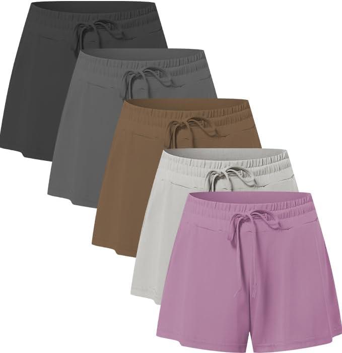 5 Pack: Womens SuperSoft Comfy Stretch Pajama Lounge Shorts Elegant Sleepwear Cozy Pajama Bottoms Cute Sleep Shorts (S)