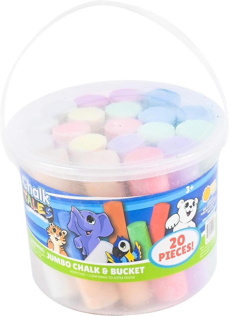 Sunny Days Entertainment Sidewalk Chalk Set for Kids with Storage, Washable, Jumbo Colored Chalk for Outdoor Play and Chalkboard Art - Ages 3+ (20 Pieces, Multicolor)