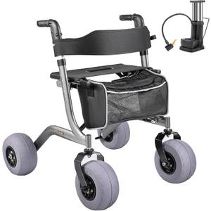 Foldable Rolling Beach Walker with Lightweight Aluminum Frame & Ergonomic Handles for Outdoor, Mobility Aid for Elderly