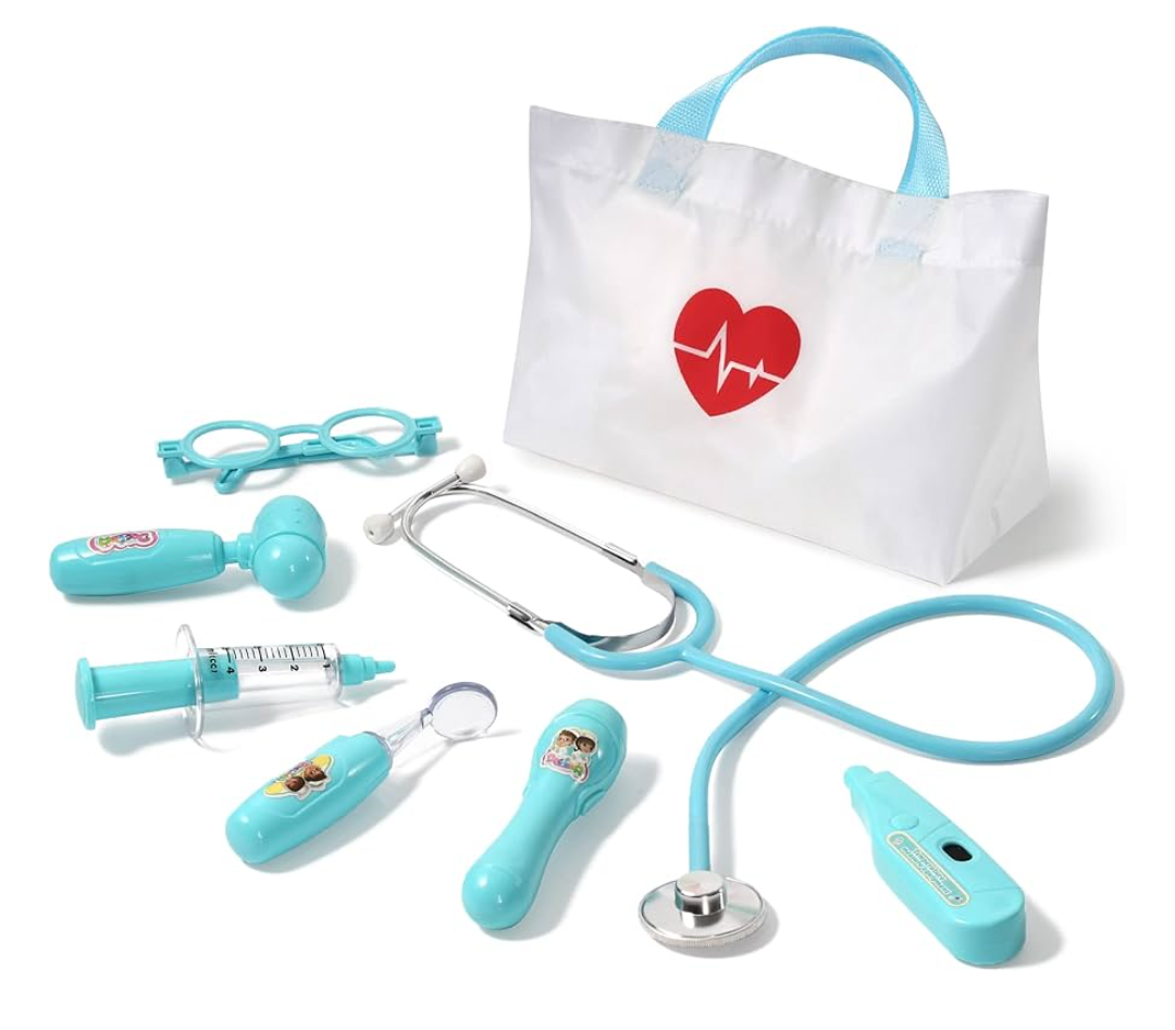 Phobby Kids Doctor Kit, 8 Pieces Toddlers Doctor Playset with Medical Storage Bag & Real Stethoscope, Pretend Play Doctor Toys Birthday Gift for Boys Girls Aged 3 4 5 6 (Pink)